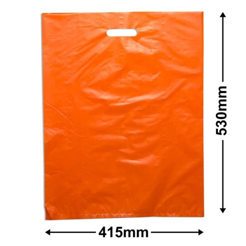 Large Orange Plastic Carry Bags 415x530mm (Qty:100) - dimensions