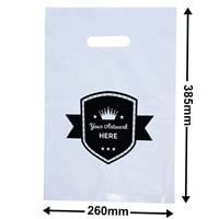 Custom Printed White Plastic Carry Bags 385x260mm 1 Colour 2 Sides