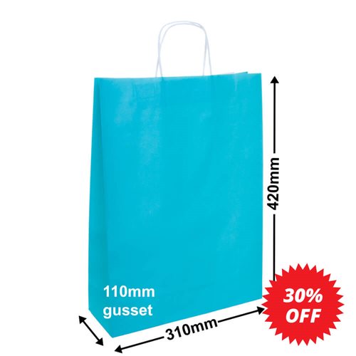 A3 Aqua Blue Paper Carry Bags 310x420mm (Qty:250) - dimensions