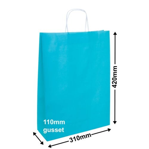 A3 Aqua Blue Paper Carry Bags 310x420mm (Qty:250) - dimensions