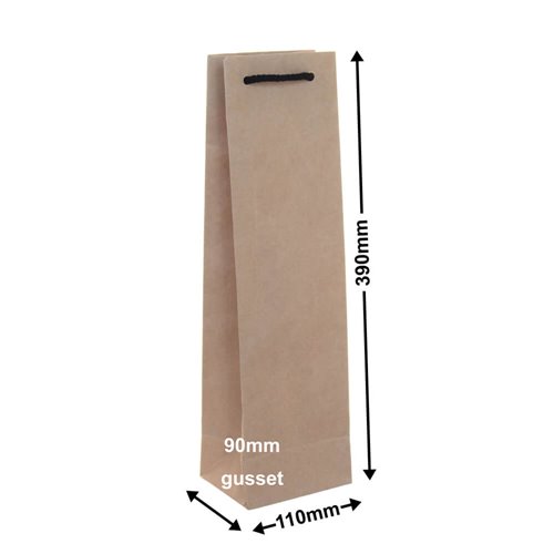 Deluxe Kraft Paper Single Wine Bottle Bags 110x390mm (Qty:100) - dimensions