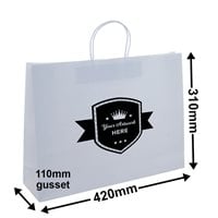 Custom Printed 1 Colour 1 Side Boutique White Paper Carry Bags 310x420mm