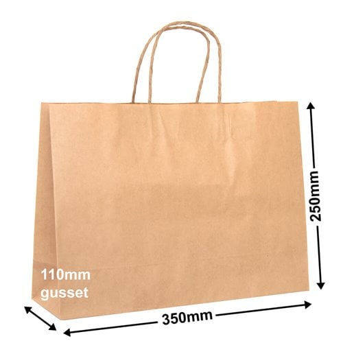 A4 Boutique Brown Paper Carry Bags 350x250mm (Qty:50) - dimensions