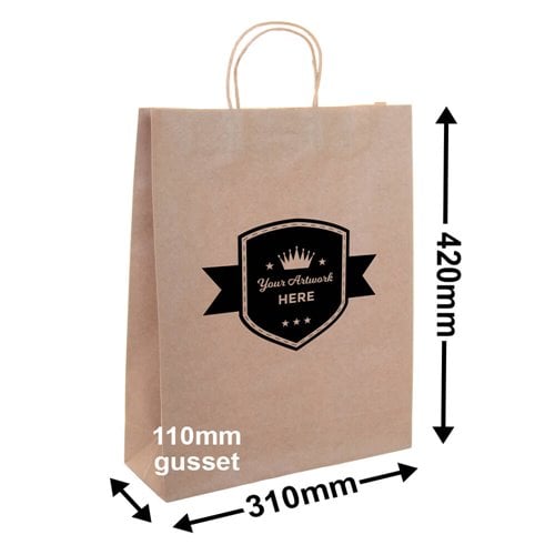 Express Printed Brown Paper Carry Bags 1 Colour 1 Side 420x310mm - dimensions