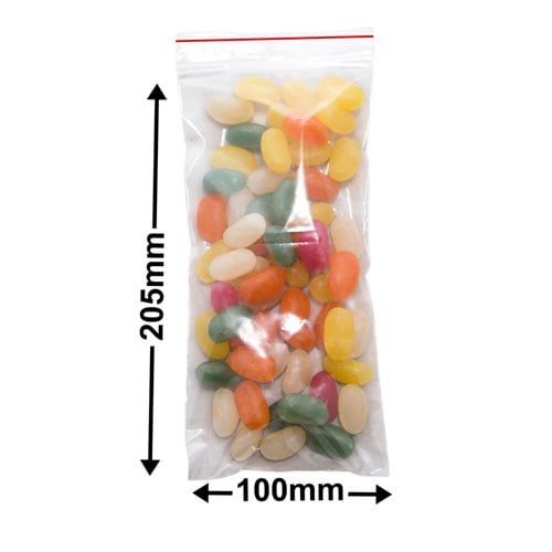 Resealable Press Seal Bags 100x205mm 50µm (Qty:1000) - dimensions