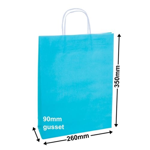 A4 Aqua Blue Paper Carry Bags 260x350mm (Qty:50) - dimensions