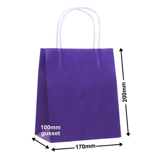 Purple Paper Carry Bags 170x200mm (Qty:250) - dimensions