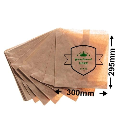 Large Printed Flat Brown Paper Bags - Square 355mm x 240mm 2 Colours 1 Side - dimensions