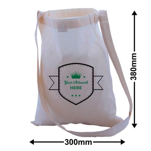 Custom Calico Shoulder Strap Bags 380x300mm 2 Colours 2 Sides - dimensions