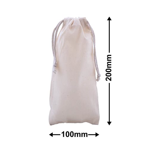 Drawstring Calico Bags 200x100mm | Natural Calico (Qty:50) - dimensions