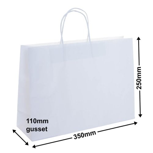 A4 Boutique White Paper Carry Bags 350x250mm (Qty:50) - dimensions