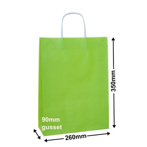 A4 Lime Green Paper Carry Bags 260x350mm (Qty:250) - dimensions