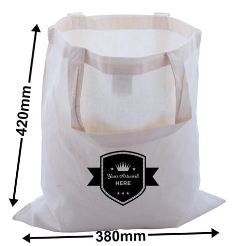 Custom Printed Large Calico Carry Bags 1 Colour 2 Sides 420x380mm - dimensions