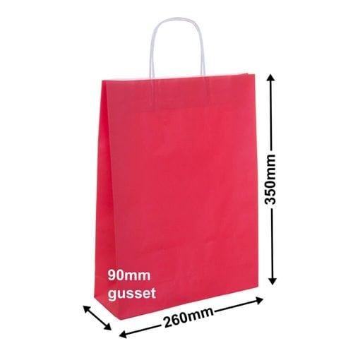 A4 Red Paper Carry Bags 260x350mm (Qty:50) - dimensions