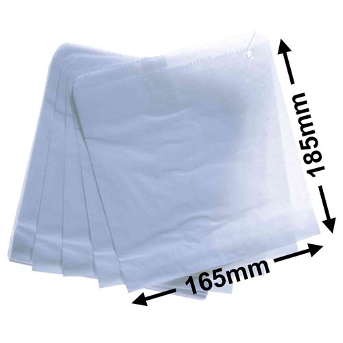 Flat White Paper Bags Size 1 165x185mm (Qty:500) - dimensions