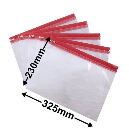 Plastic Zipper Document Bags 230x325mm (Qty:25) - dimensions