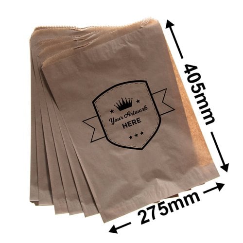 Extra Large Printed Flat Brown Paper Bags - Long 400mm x 275mm 1 Colour 1 Side - dimensions