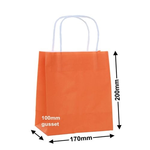 Orange Paper Carry Bags 170x200mm (Qty:50) - dimensions