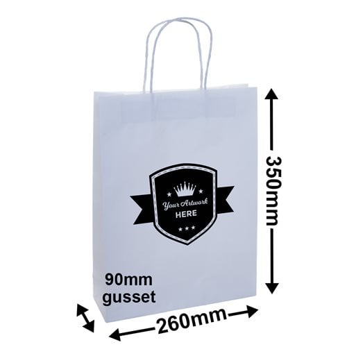Custom Printed White Paper Carry Bags 350x260mm 1 Colour 1 Side - dimensions