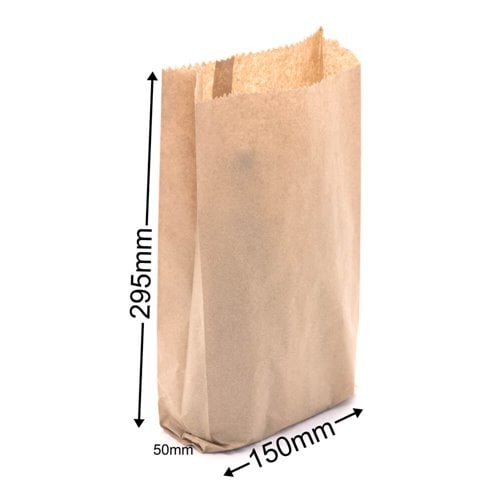 Flat Brown Paper Bag Size 4 - 150 x 295 + 55 - dimensions