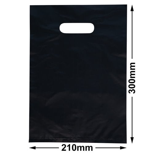 Small Black Plastic Carry Bags 210x300mm (Qty:100) - dimensions