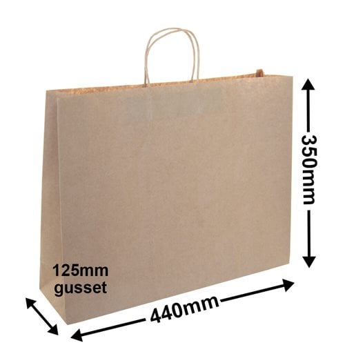 Boutique Brown Paper Carry Bags 440x350mm (Qty:25) - dimensions