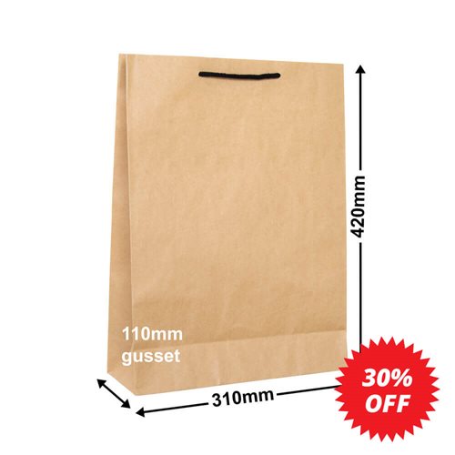 Deluxe Brown Paper Bags 310x420mm (Qty:250) - dimensions