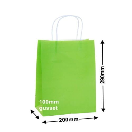 A5 Lime Green Paper Carry Bags 200x290mm (Qty:250) - dimensions