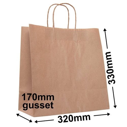 Brown Takeaway Paper Carry Bags 320x330mm (Qty:50) - dimensions