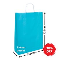 A3 Aqua Blue Paper Carry Bags 310x420mm (Qty:50)