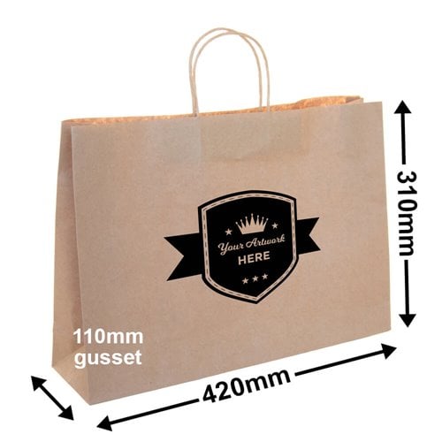 Custom Printed 1 Colour 1 Side Boutique Brown Paper Carry Bags 310x420mm - dimensions