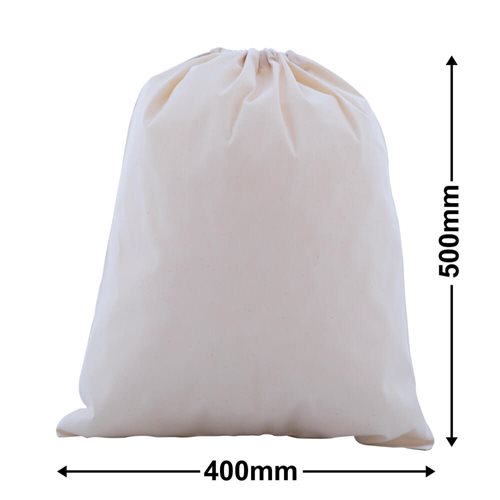 Drawstring Calico Bags 500x400mm | Natural Calico (Qty:50) - dimensions