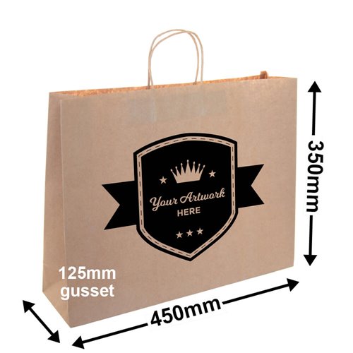 Custom Printed 1 Colour 1 Side Boutique Brown Paper Carry Bags 350x450mm - dimensions