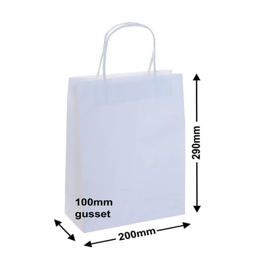 A5 White Paper Carry Bags 200x290mm (Qty:50) - dimensions