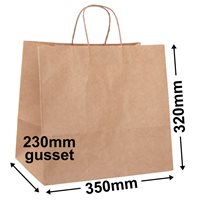 Large Brown Paper Takeaway  Bag 320 x 350 PK 20