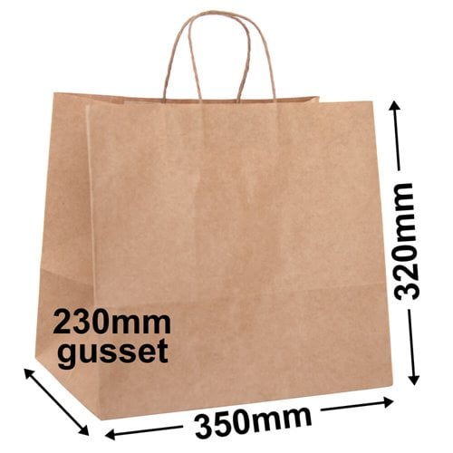 Brown Takeaway Paper Carry Bags 350x320mm (Qty:20) - dimensions