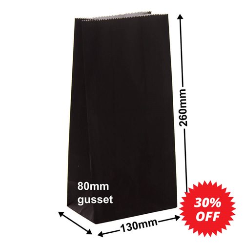 Paper Gift Bags Black 130x260+80 - no handles - dimensions