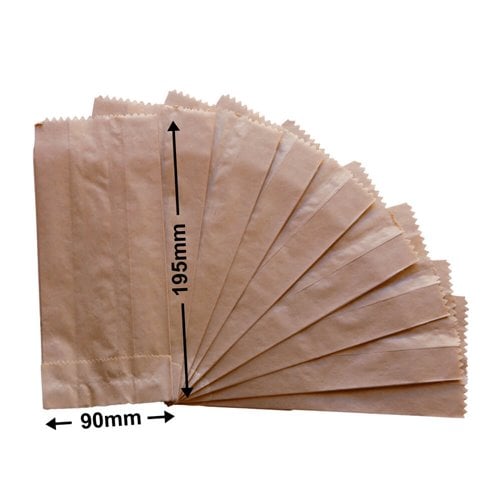 Flat Brown Paper Bag Size 1 - 90 x 195 + 50 - dimensions