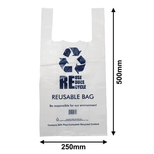 QLD Compliant Medium White Singlet Checkout Bags 250x500mm (Qty:1000) - dimensions