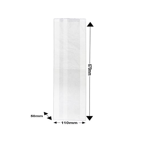 Flat White Paper Bag - 110 x 670 + 50 - dimensions