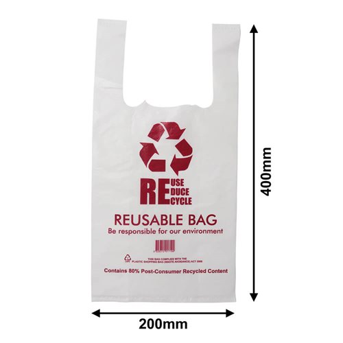 QLD Compliant Small White Singlet Checkout Bags 200x400mm (Qty:1500) - dimensions