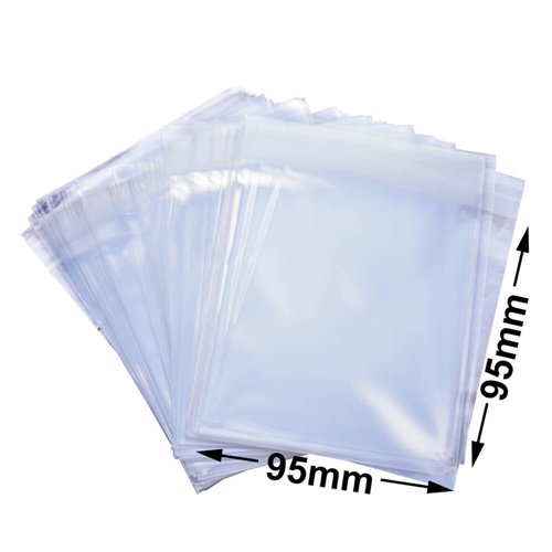 BOPP Peel & Seal Bags + Tape 95x95mm 35µm (Qty:1000) - dimensions