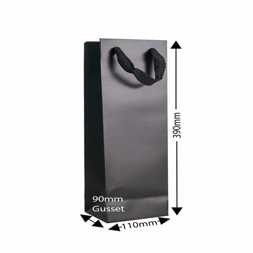 Black Single Bottle Matte Paper Bags with Cotton Handles - dimensions