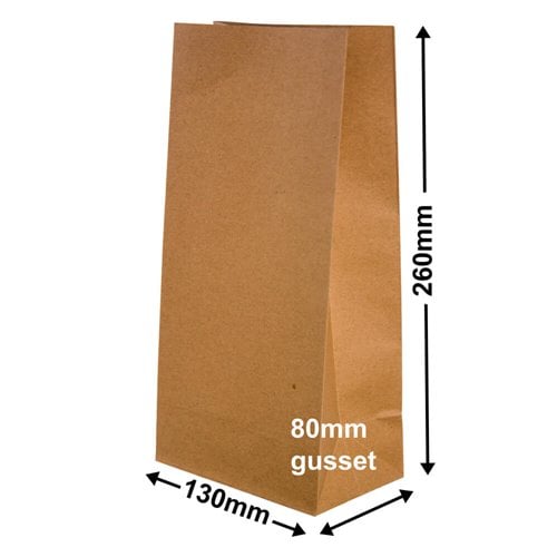 Paper Gift Bags Brown 260 x 130 + 80 - no handles - dimensions