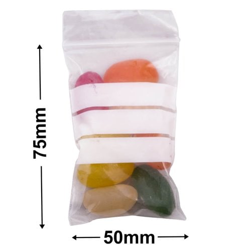 Resealable Bags with Write On Panel - 50x75mm 50µm (Qty:1000) - dimensions