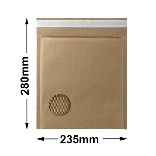 Honeycomb Paper Padded Mail Bags Size 2 235x280mm (Qty:100) - dimensions