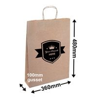 Custom Printed Large Brown Paper Carry Bags 1 Colour 2 Sides 480x340mm