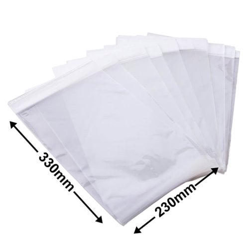 Hangsell Bags with White Headers 330x230mm 35µm (Qty:100) - dimensions