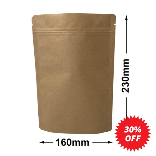 Slimline Kraft Paper Pouch Bags 160x230mm & 45mm Bottom Gusset (Qty:100) - dimensions