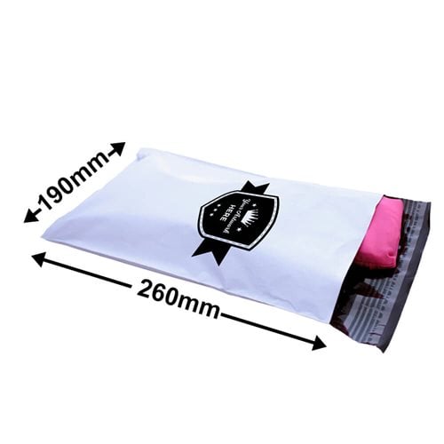 Custom Printed 1 Colour 1 Side Tamper-Proof Courier Bags 260x190mm - dimensions